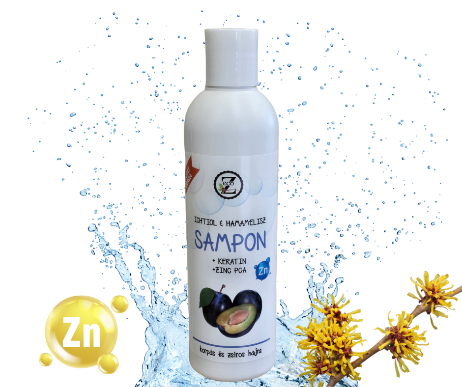 korpa ellenes sampon Eco-Z Sampon ZSÍROS hajra Hamamelis és Ichtiol